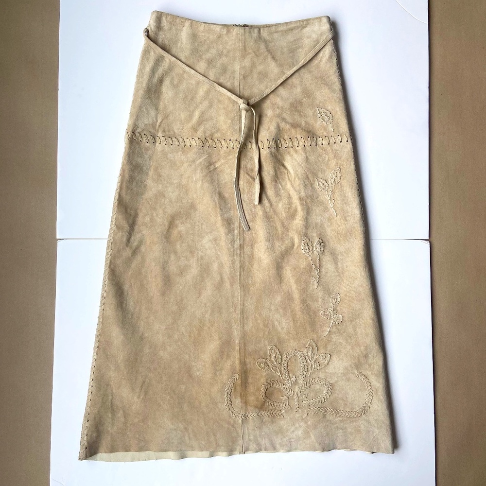 OSCAR LEOPOLD SUEDE MIDI SKIRT GENUINE LEATHER MAXI PRAIRIE BOHO EMBROIDERED